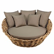 St Tropez Sofa Runde Garten Rattan und Taupe Kissen - bim
